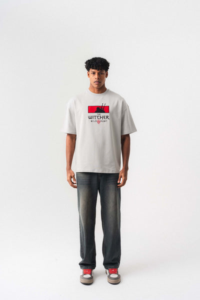 The Witcher Gri Oversize Baskılı T-Shirt