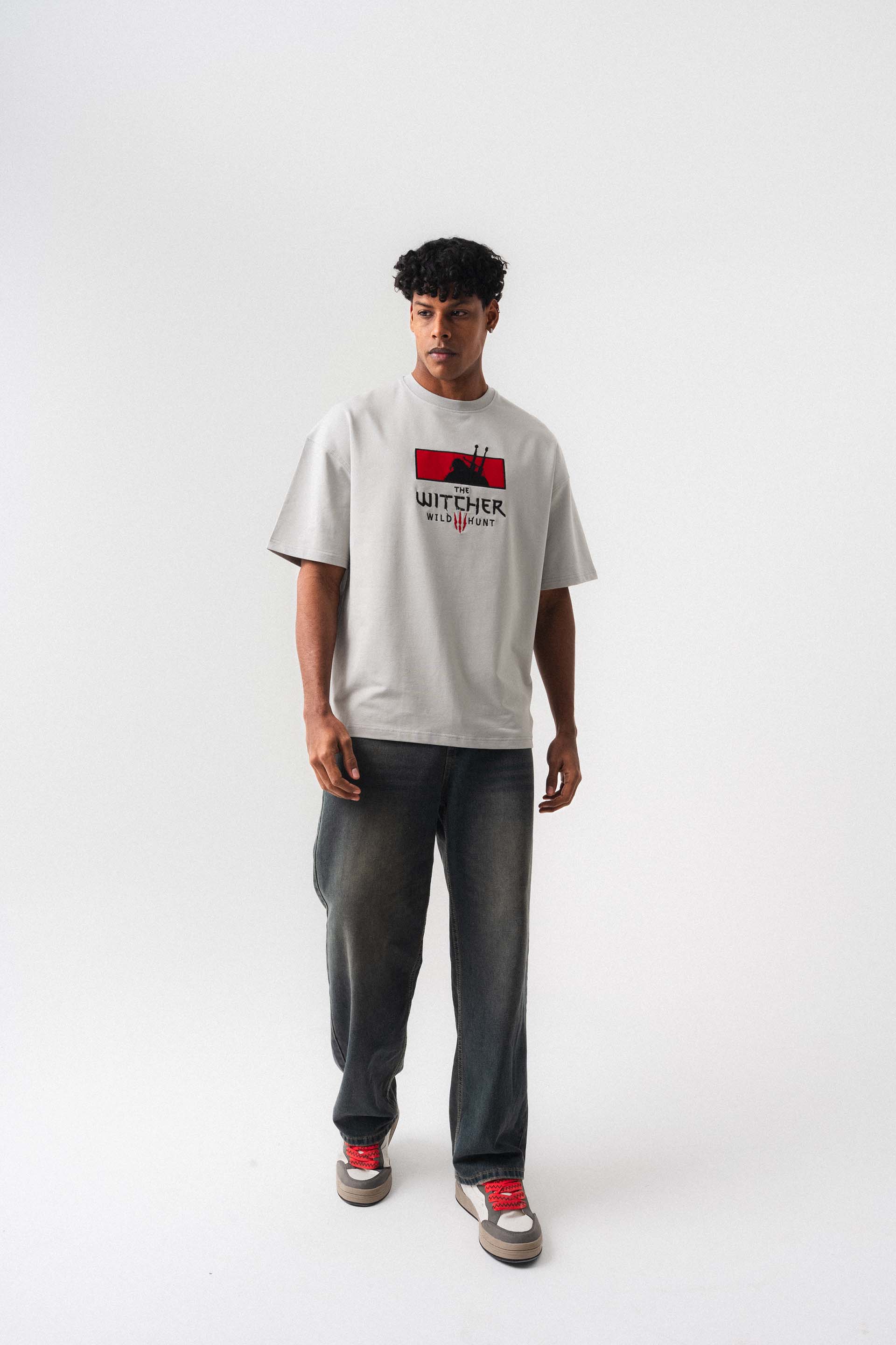 The Witcher Gri Oversize Baskılı T-Shirt