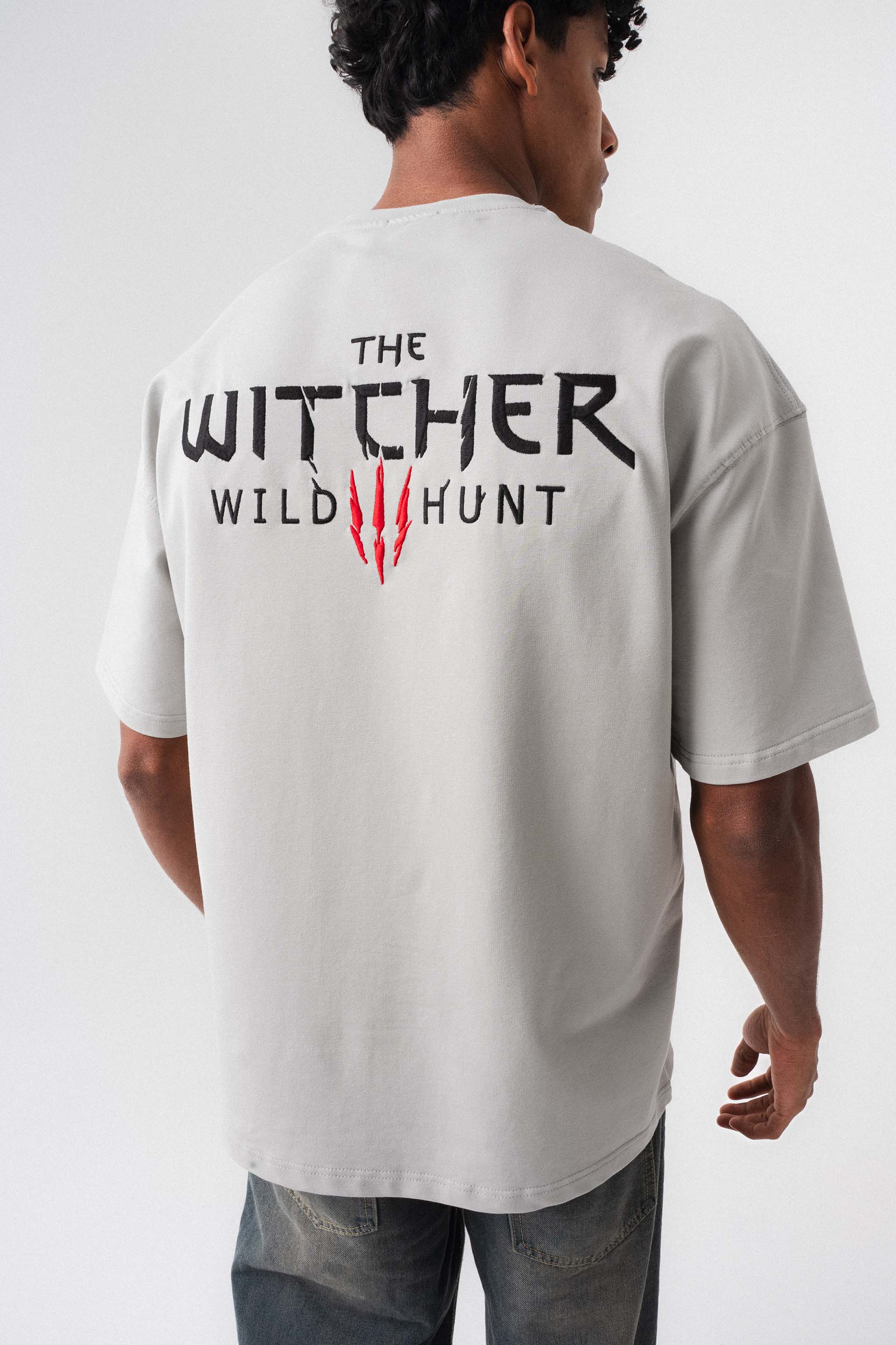 The Witcher Gri Oversize Baskılı T-Shirt