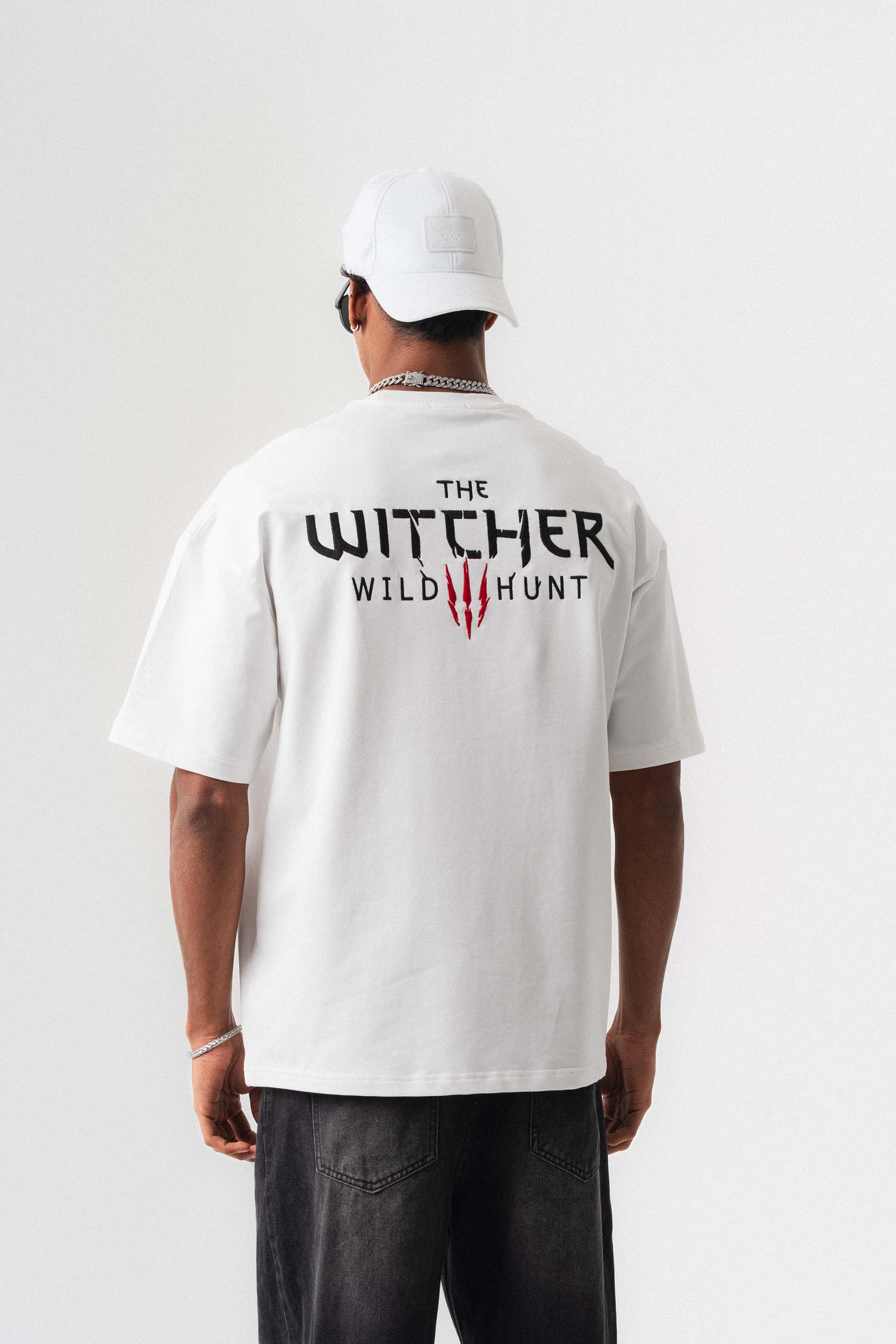 The Witcher Beyaz Oversize Baskılı T-Shirt