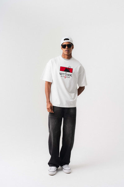 The Witcher Beyaz Oversize Baskılı T-Shirt