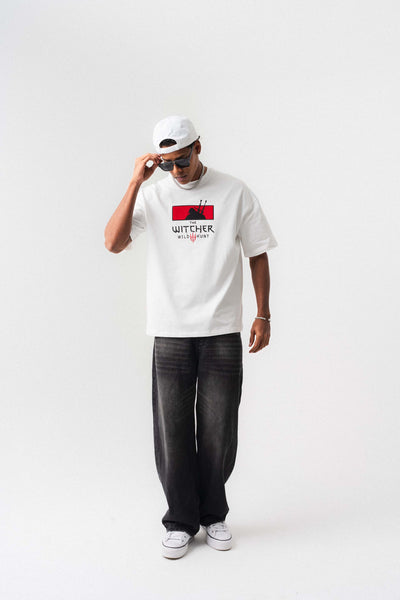 The Witcher Beyaz Oversize Baskılı T-Shirt