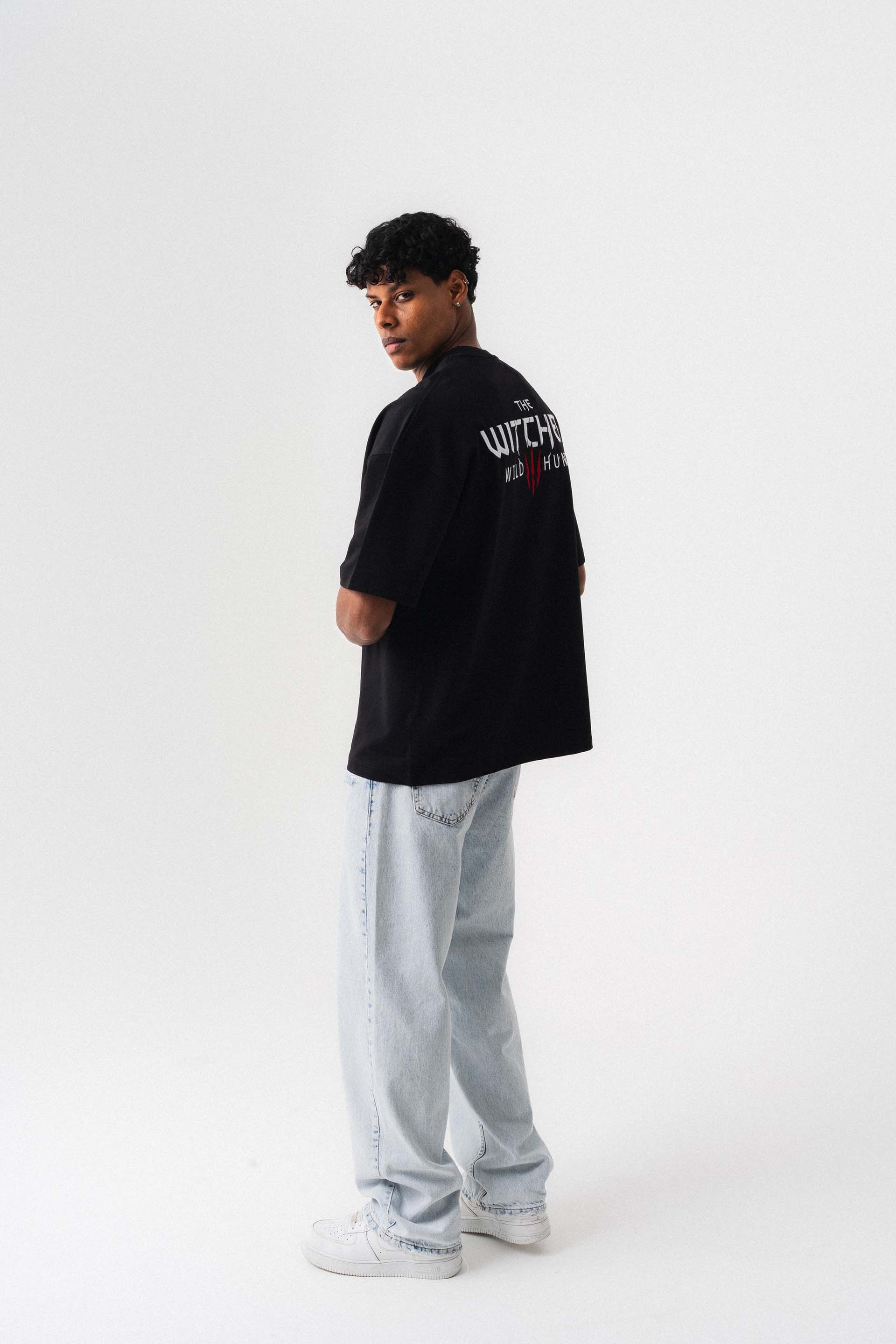 The Witcher Siyah Oversize Baskılı T-Shirt