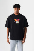 Tokyo Patchli Siyah Oversize Baskılı T-Shirt
