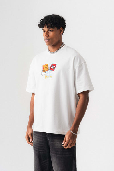 Tokyo Patchli Beyaz Oversize Baskılı T-Shirt