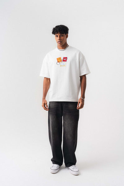 Tokyo Patchli Beyaz Oversize Baskılı T-Shirt