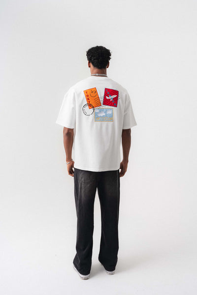 Tokyo Patchli Beyaz Oversize Baskılı T-Shirt