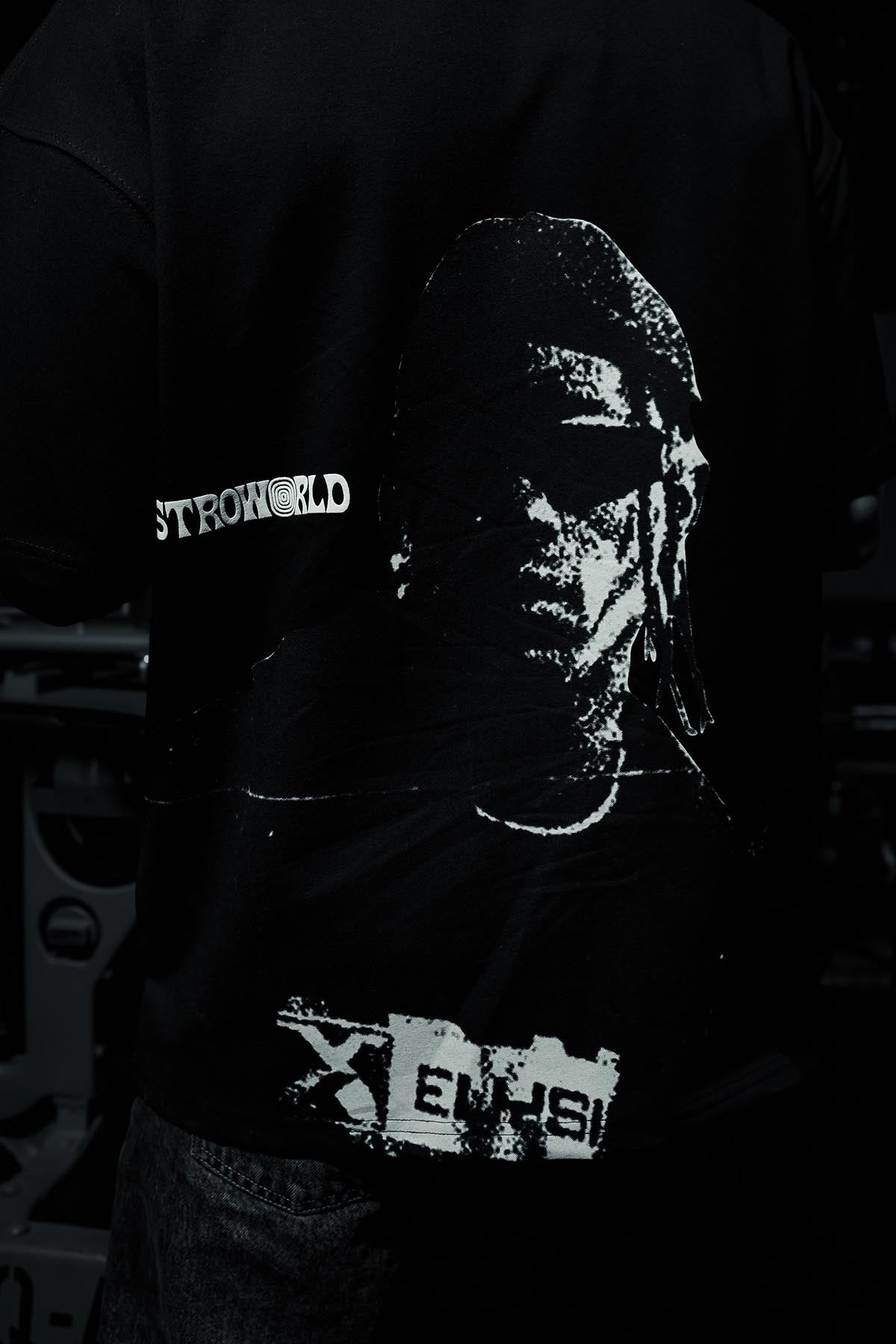 Travis Scott Arka Resim Baskılı Oversize Siyah Tshirt