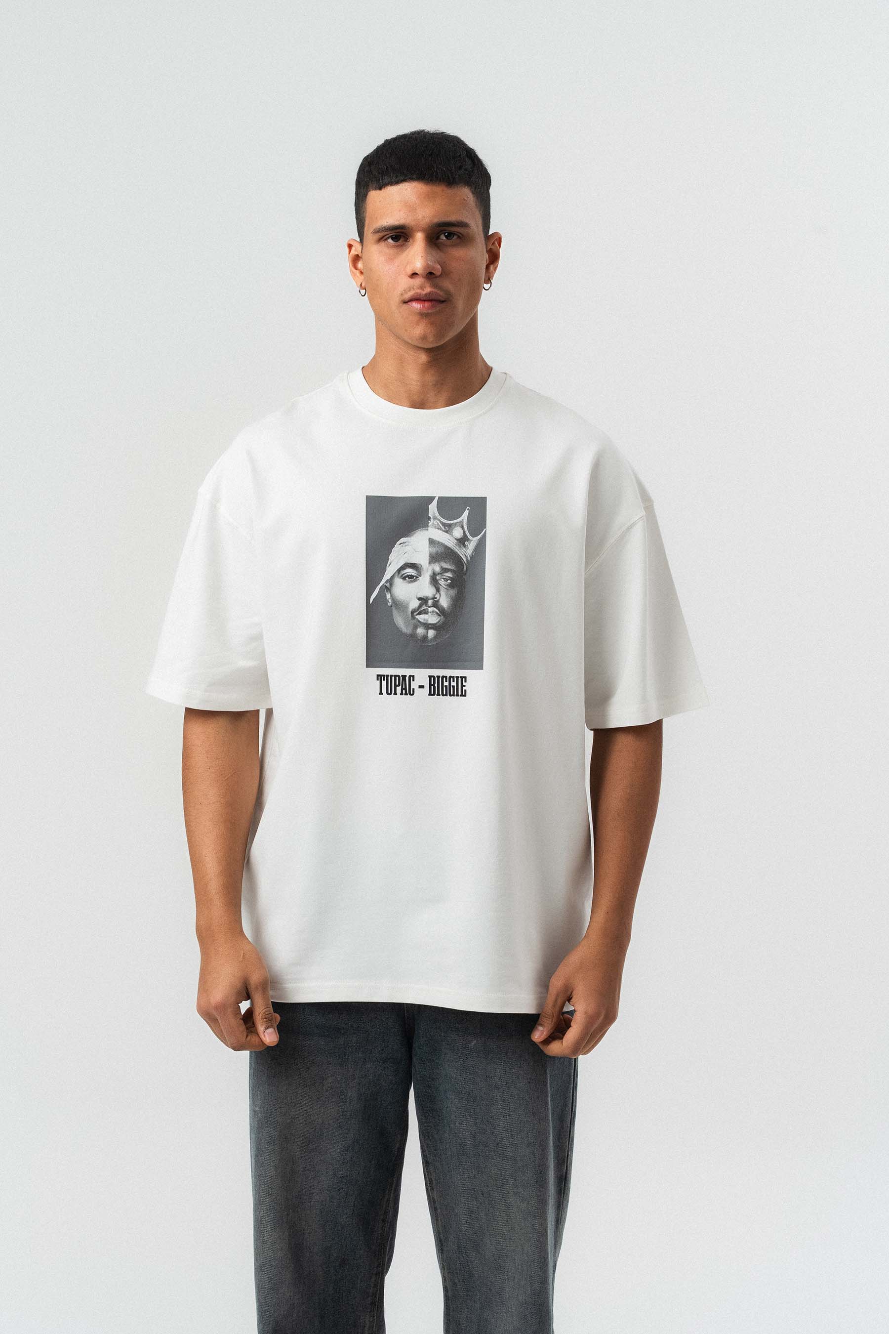 Tupac Biggie Baskılı Beyaz Oversize Baskılı T-Shirt