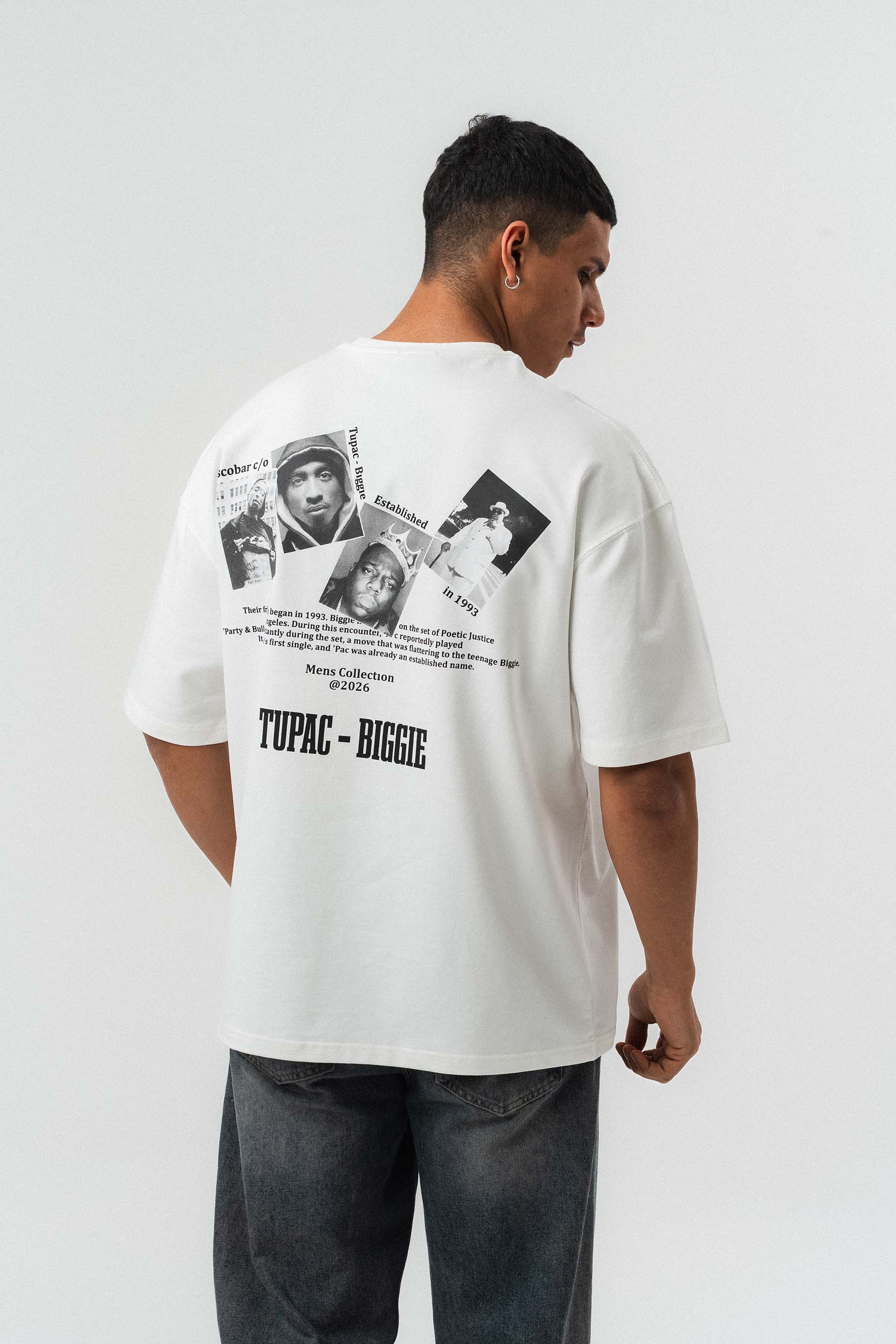 Tupac Biggie Baskılı Beyaz Oversize Baskılı T-Shirt