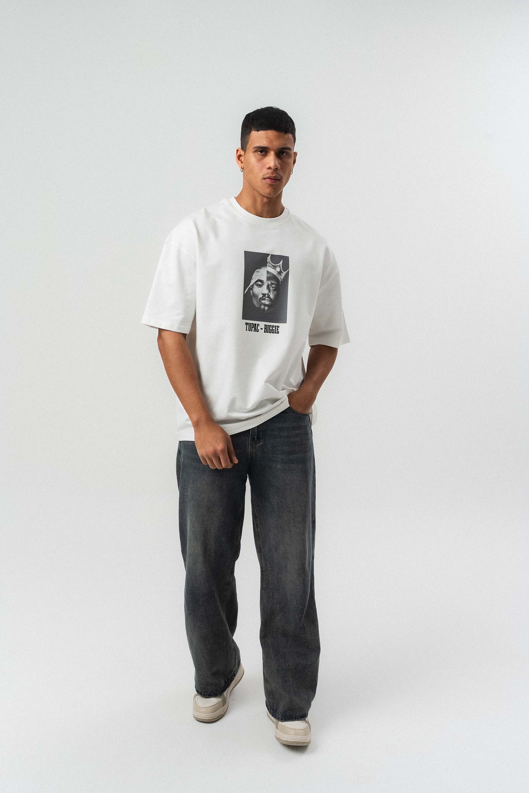 Tupac Biggie Baskılı Beyaz Oversize Baskılı T-Shirt