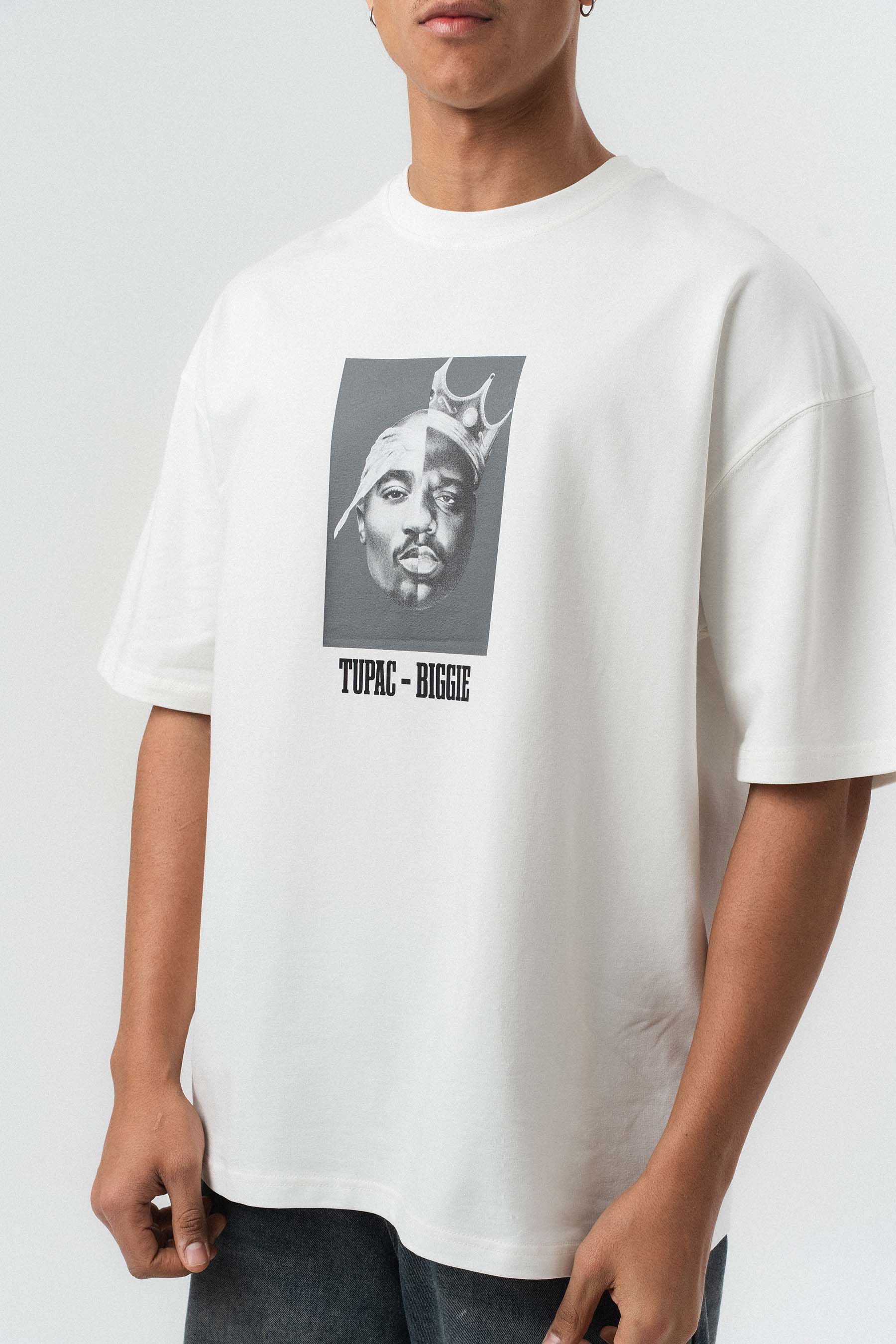Tupac Biggie Baskılı Beyaz Oversize Baskılı T-Shirt