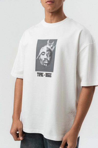 Tupac Biggie Baskılı Beyaz Oversize Baskılı T-Shirt