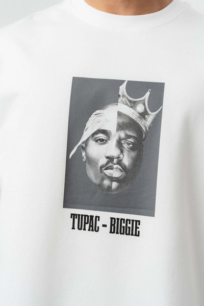Tupac Biggie Baskılı Beyaz Oversize Baskılı T-Shirt