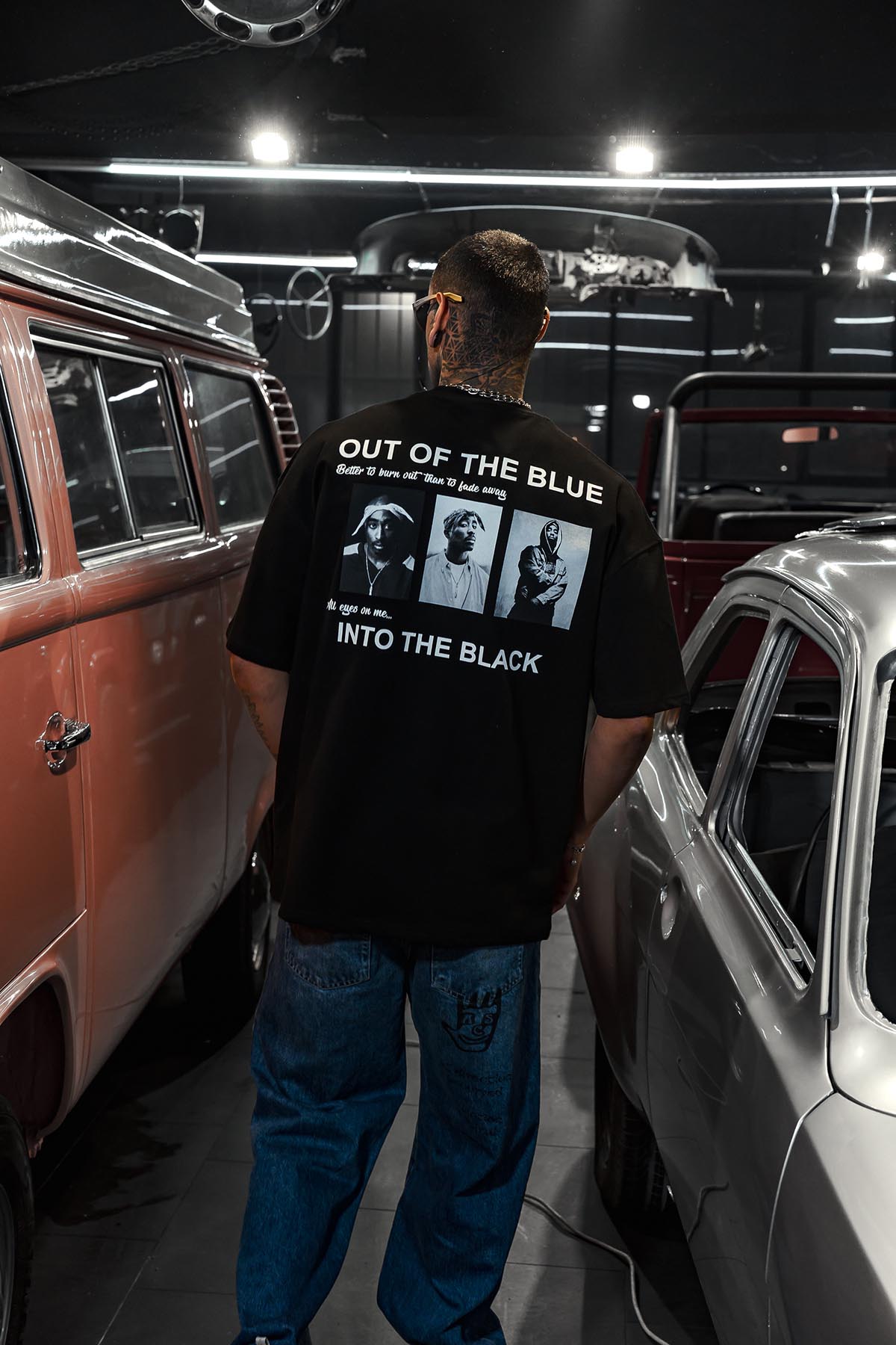 Tupac Into Black Baskılı Oversize Siyah Tshirt