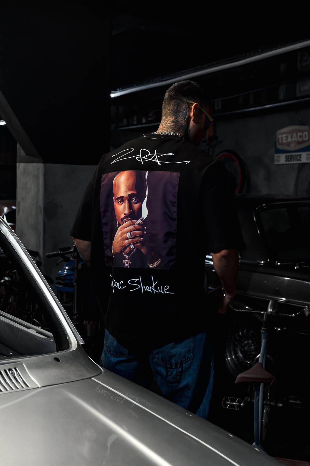 Tupac Kontürlü Oversize Siyah Tshirt