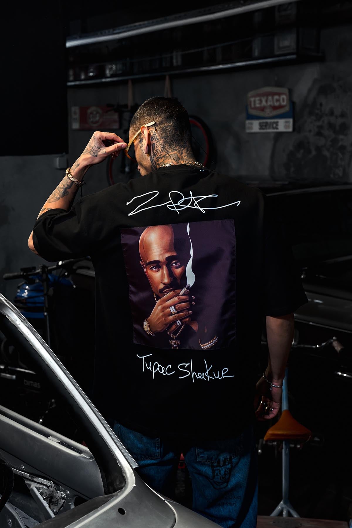 Tupac Kontürlü Oversize Siyah Tshirt