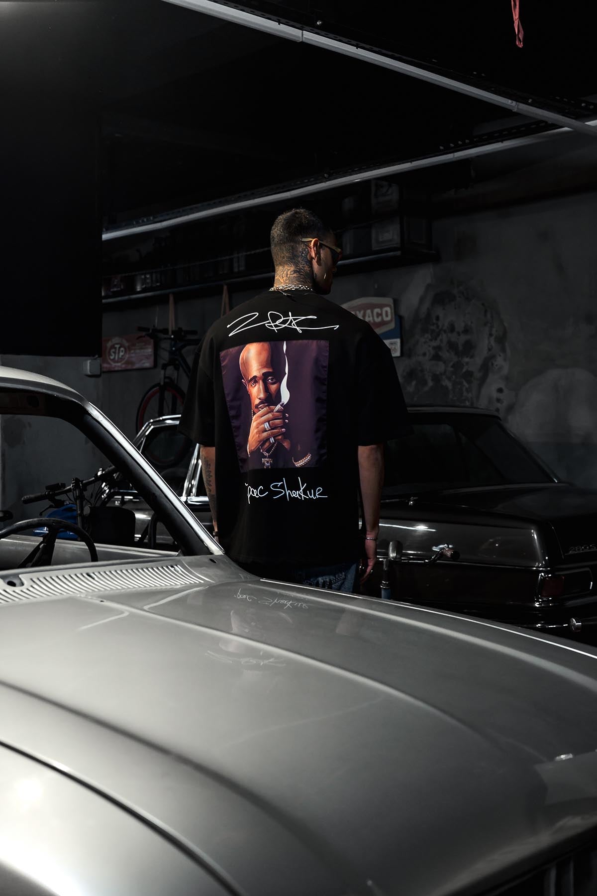 Tupac Kontürlü Oversize Siyah Tshirt