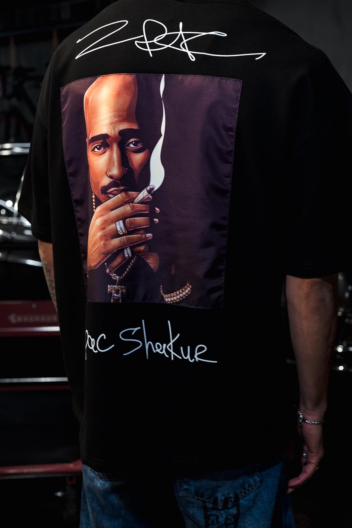 Tupac Kontürlü Oversize Siyah Tshirt