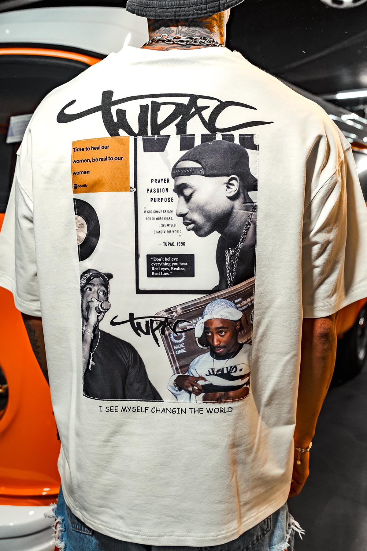 Tupac I See Patch Baskılı Oversize Beyaz T-Shirt