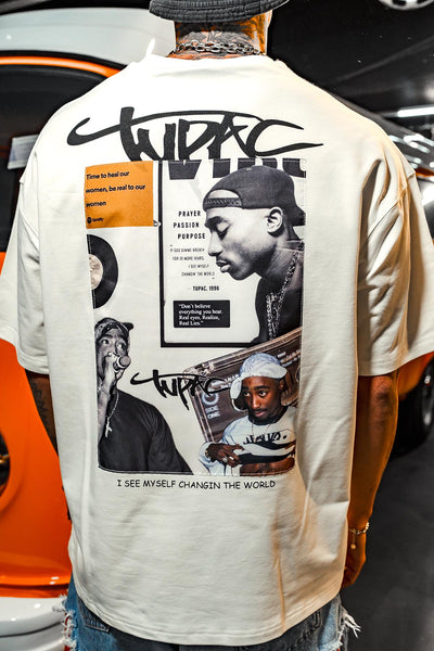 Tupac I See Patch Printed Oversize White T-Shirt