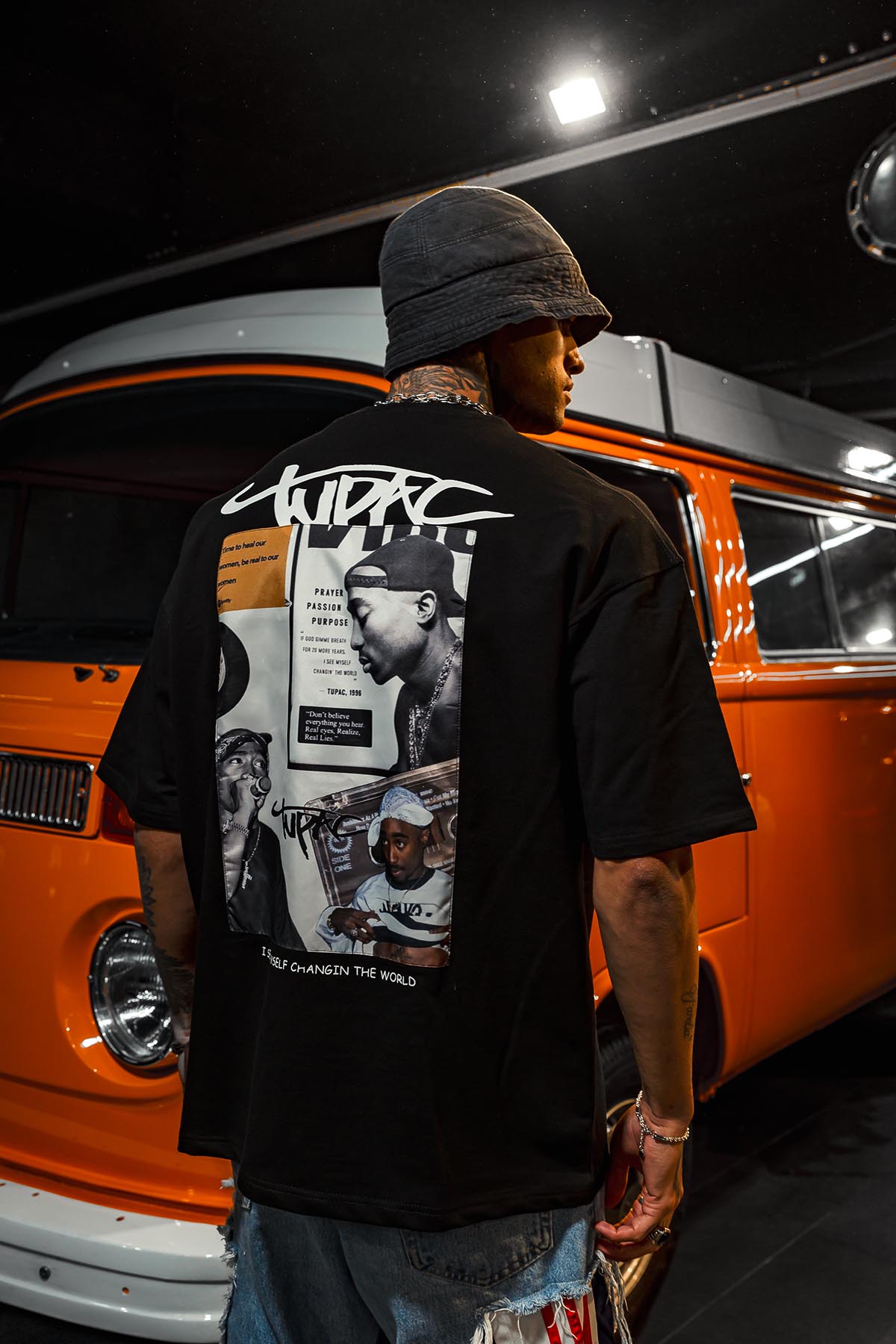 Tupac I See Patch Baskılı Oversize Siyah T-Shirt