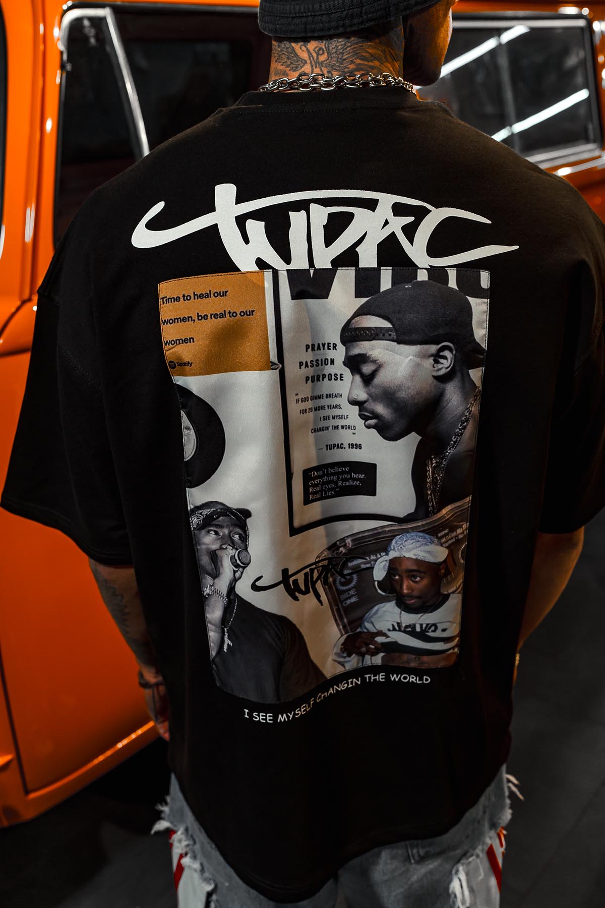 Tupac I See Patch Baskılı Oversize Siyah T-Shirt