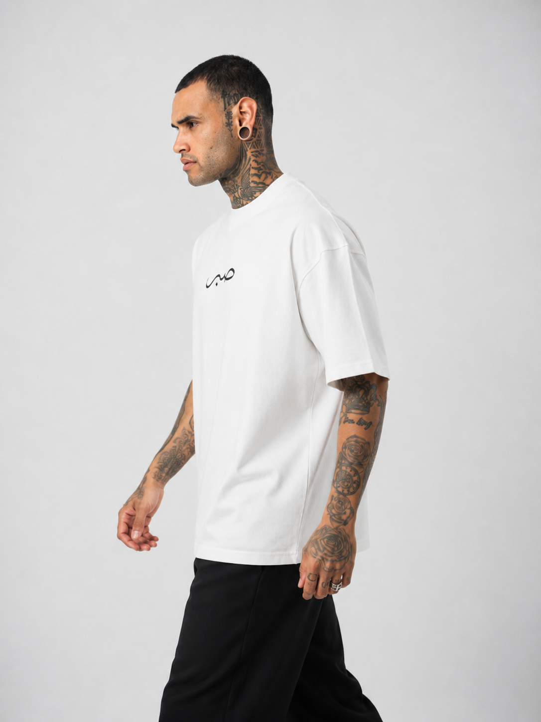 Sabır Baskılı Beyaz Etnik Desen Oversize T-Shirt