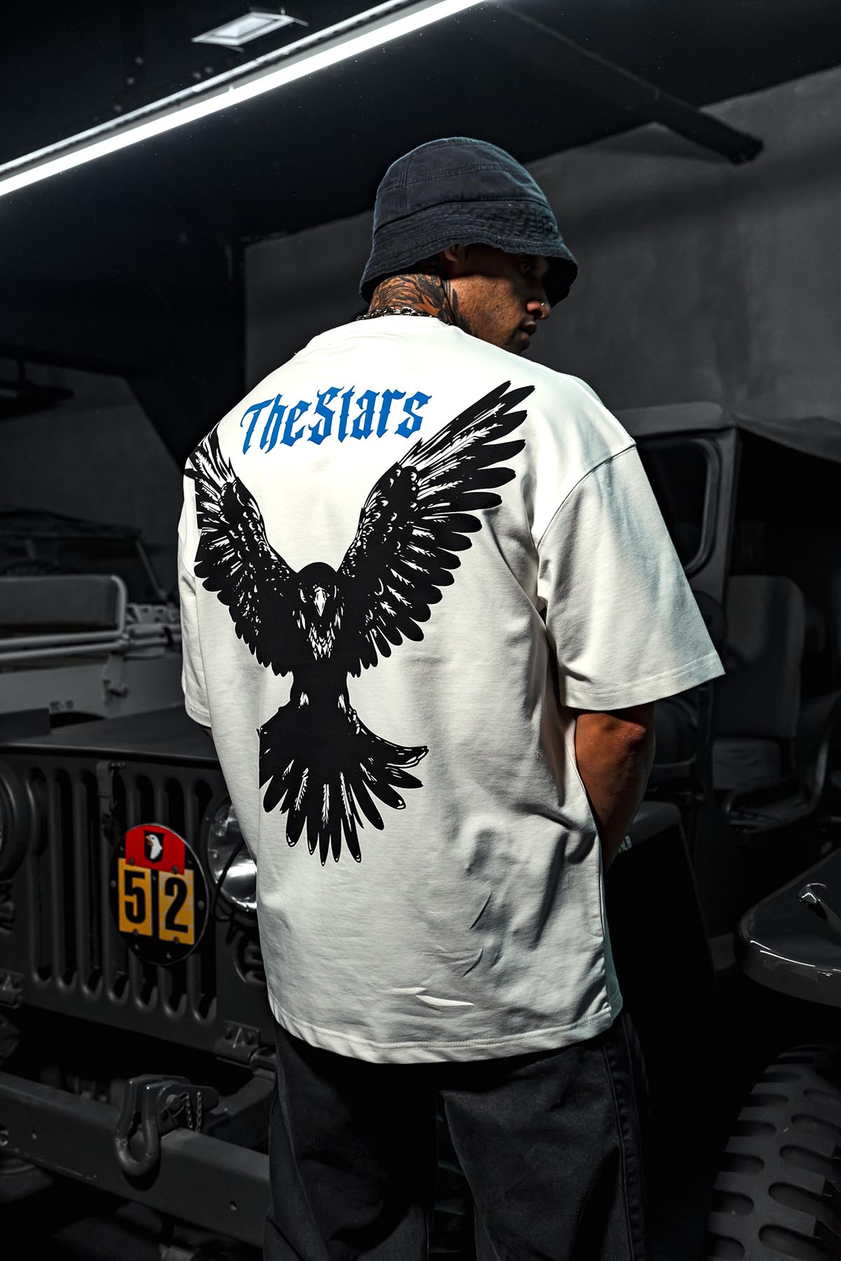 TheStars Kuşlu Baskılı Oversize Beyaz T-Shirt