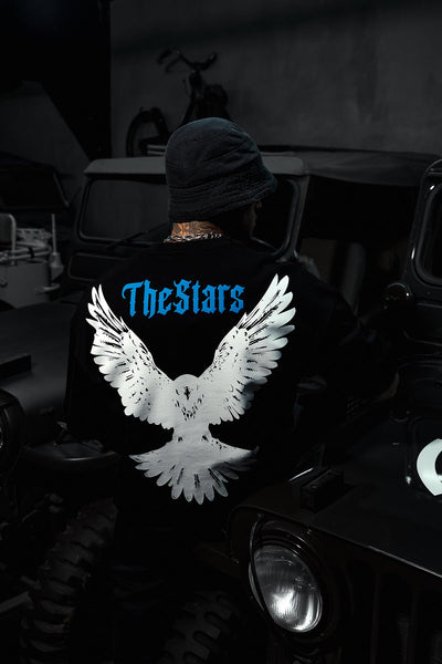 TheStars Bird Print Oversize Black T-Shirt