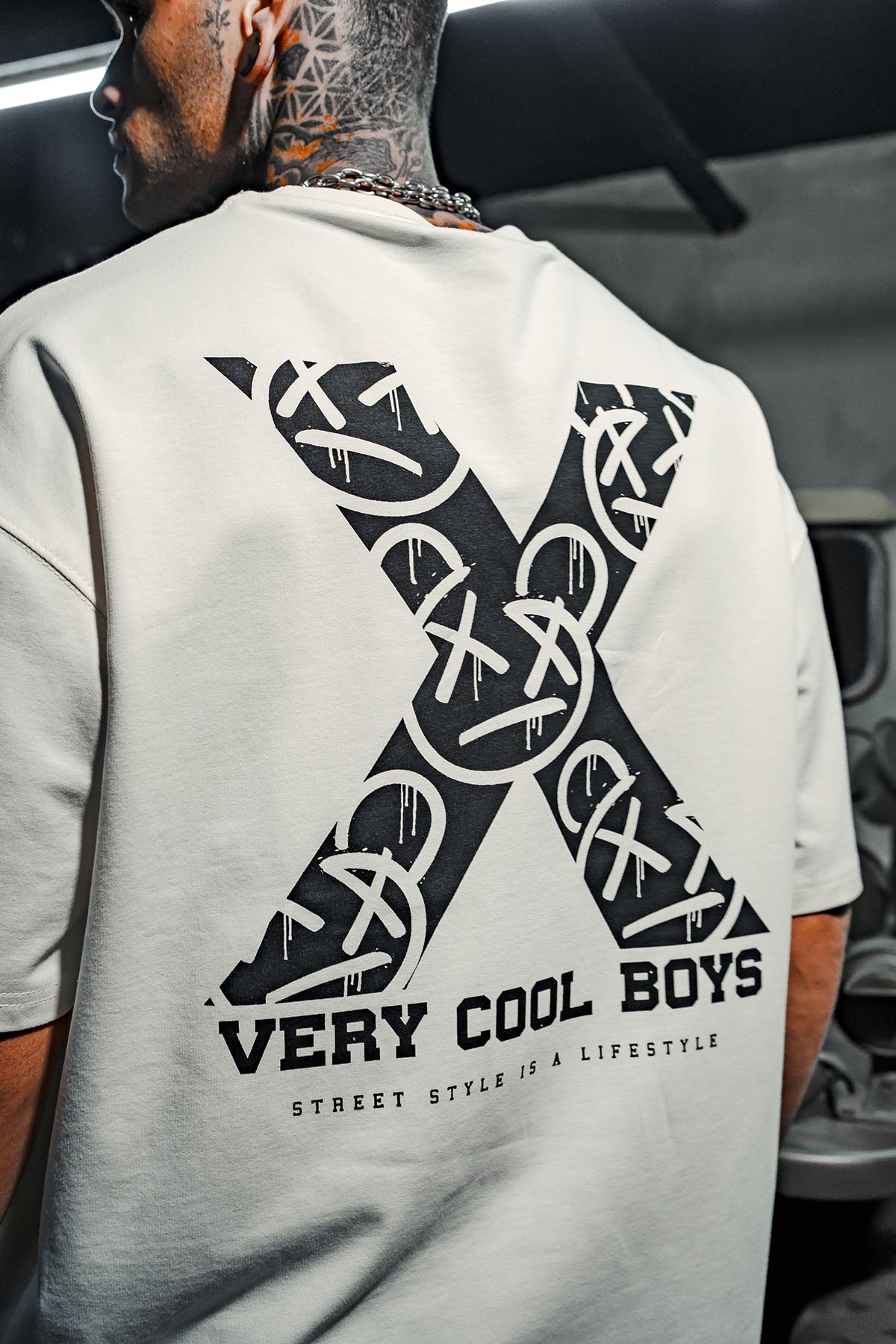 X Very Cool Baskılı Oversize Beyaz T-Shirt