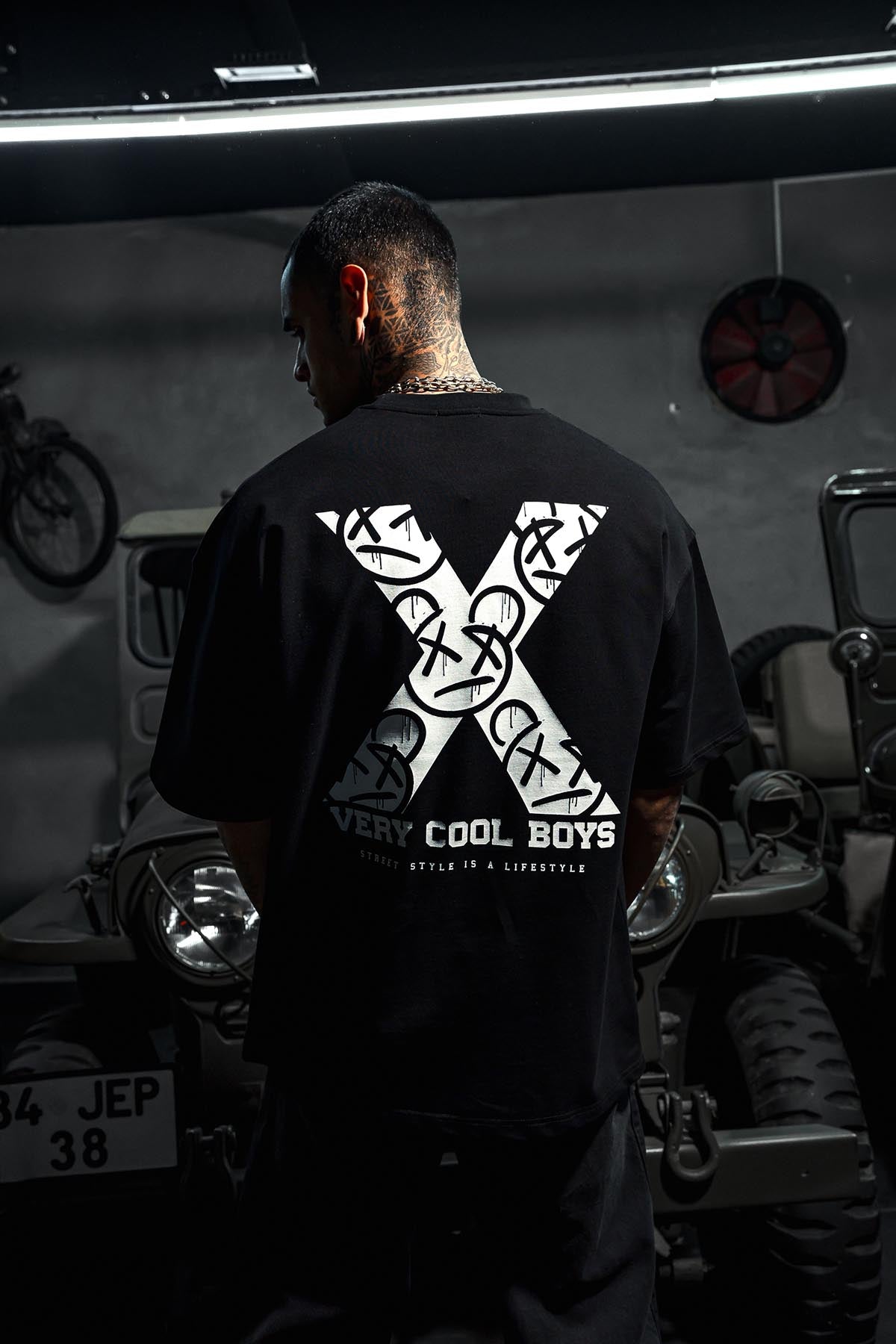 X Very Cool Baskılı Oversize Siyah T-Shirt