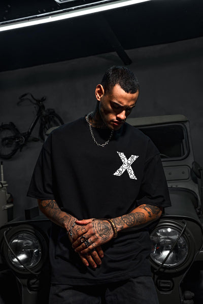 X Very Cool Baskılı Oversize Siyah T-Shirt